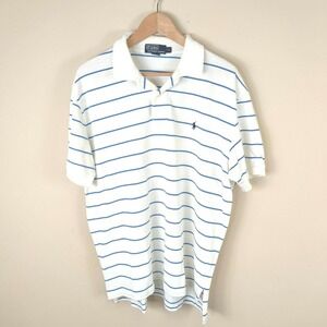 Ralph Lauren Polo Shirt Adult XL White & Blue Golf Rugby Polo Mens‎